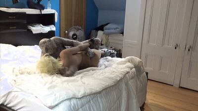 lycra snake has fun with sex doll in jeans and pantyhose