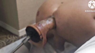 Huge 3inch wide dildo on my fucking machine