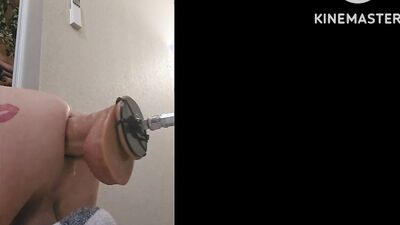Huge 3inch wide dildo on my fucking machine
