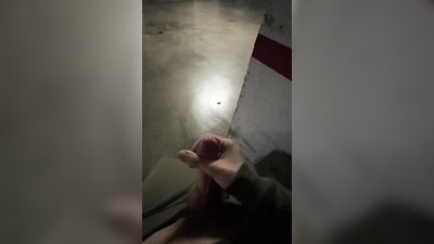 caught cumming on garage. 3 orgasms in parking