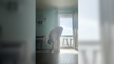 Uncut, big balls, Italian nude yoga flow