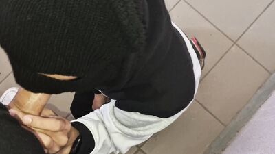 Get on your knees for cum! In public in the entrance of the house, fountains of cum on a sissy femboy!