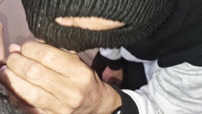 Get on your knees for cum! In public in the entrance of the house, fountains of cum on a sissy femboy!
