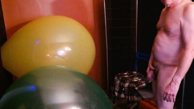124) Two Giant Round Balloons Popped and Cum On by Daddy