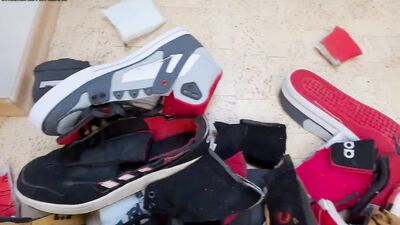 More cutting 7 pairs shoes (DC, Adidas, Puma), stomping and jerking all over them