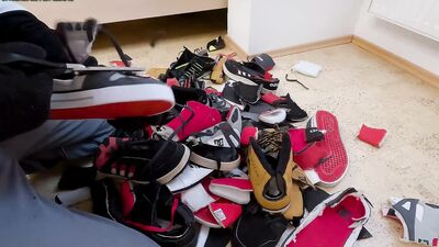 More cutting 7 pairs shoes (DC, Adidas, Puma), stomping and jerking all over them