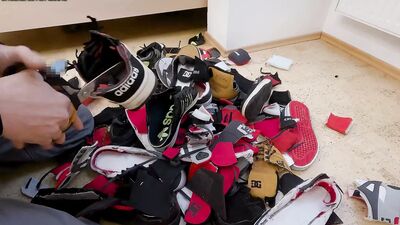 More cutting 7 pairs shoes (DC, Adidas, Puma), stomping and jerking all over them