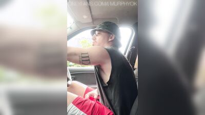Uber driver masturbates his huge cock in his car while a stranger approaches to suck him off