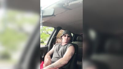 Uber driver masturbates his huge cock in his car while a stranger approaches to suck him off