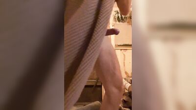 Muscular daddy in the sauna fucks you to orgasm