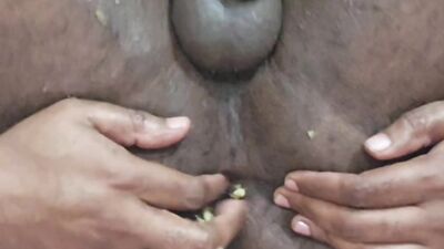 Big black penis masturbating with banana and nice ass hole