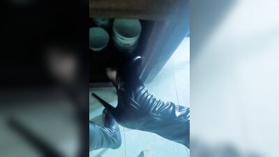 Thigh high boots shemale masturbation