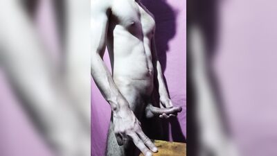 Hot guy muscular fitness guy flexing his muscles and masturbating
