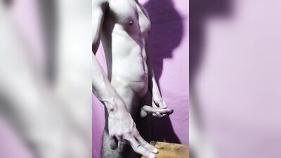 Hot guy muscular fitness guy flexing his muscles and masturbating