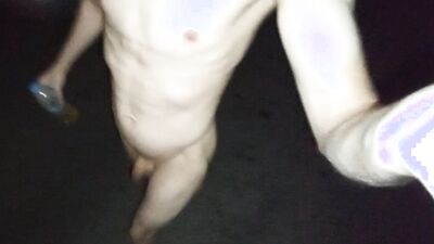 Piss shower while walking totally naked and cum