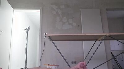 Showering on the construction site Part 4 Pissing Mastubating with cumshot down