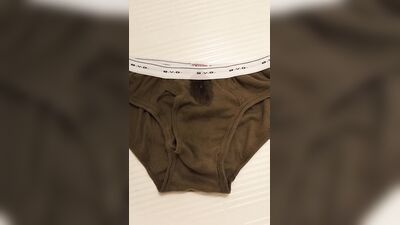 I tried to ejaculate inside the BVD bikini briefs (the color is khaki!).