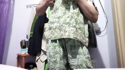 Trying on my GF's pajamas and lace panties