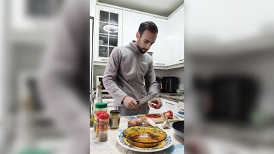I COOK an Omelette, I get naked, I and I on the food