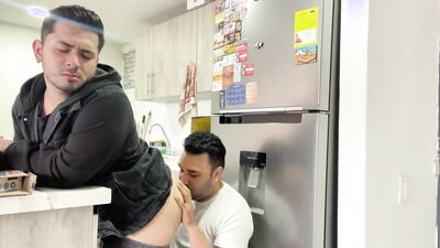 Pizza delivery man collects the tip with his customer's ass, leaves it open and full of hot milk