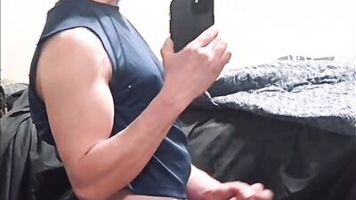Hot young guy masturbating his big cock in dorm room