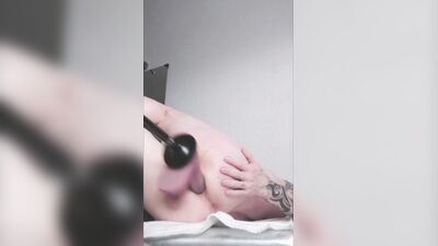 the fuckmachine vigorously thrusts the silicone cock into my beautiful hole