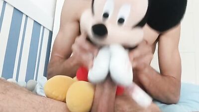 Mickey Mouse Gives This Huge big Cock A Blowjob And Watches Him Cum Up Close.