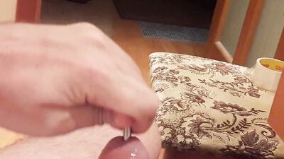 Urethral deep cock sounding, small plug is all the way inside