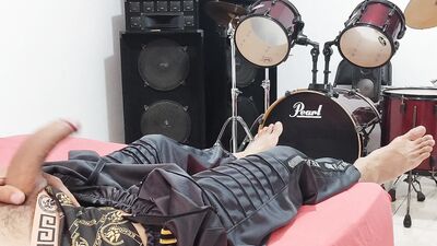 man masturbates his big cock in front of the camera