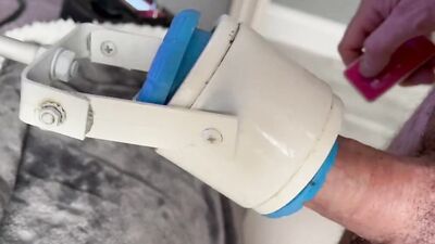 Fucking machine on high speed milking a cock to massive cum