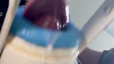 Fucking machine on high speed milking a cock to massive cum