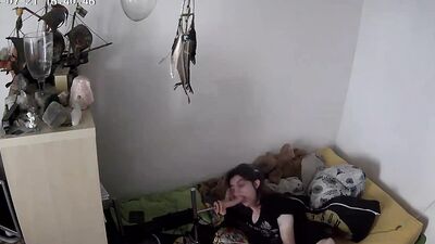 FemBoy caught on cam playing with Fucking machine