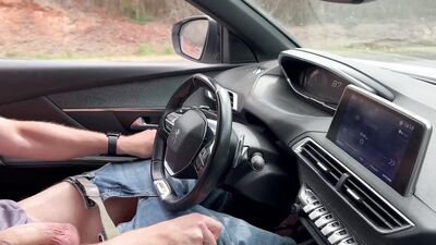 ???? Beenjoy - Big cock masturbation in the car and big cumshot on the side of the road completely naked