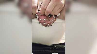 Added more 6 gauge piercings to my scrotum, slid my finger down my urethral using my precum
