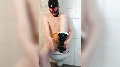 Dressing in transparent latex panties and rubber maid stockings