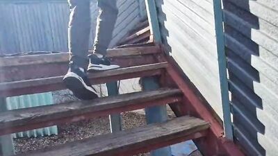 Rough Fuck at the factory , Sissy Femboy and boss , right in the yard at work