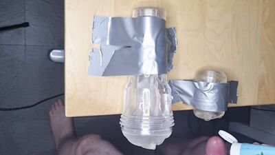 Horny guy double fucking pocket pussy