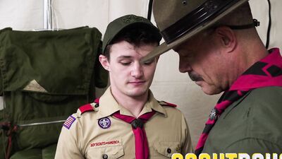 ScoutBoys Hung DILF Reece Scott barebacks cute scout in full uniform