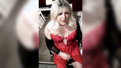 In black and darling red nightie!