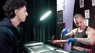 MEN - Angel Elias Licks Tattoo Artist Ethan's Hole, Then Bends Him Over To Pound Him On The Tattoo Bed