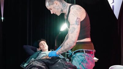 MEN - Angel Elias Licks Tattoo Artist Ethan's Hole, Then Bends Him Over To Pound Him On The Tattoo Bed