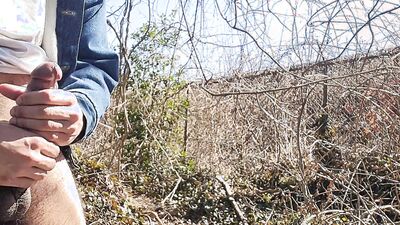 Huge Cumshot outdoors, big Dick. Public