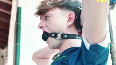 Young stud with a monstrous XXL cock dominates his submissive in sportswear.