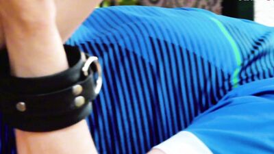 Young stud with a monstrous XXL cock dominates his submissive in sportswear.