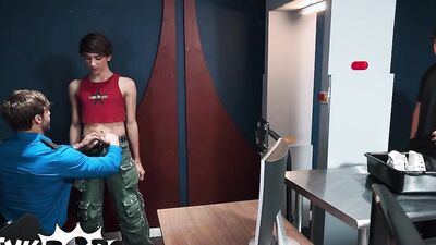 TWINKPOP - Airport Security Dom King Frees Foxy Alex From His Cock Cage And Licks His Delicious Ass