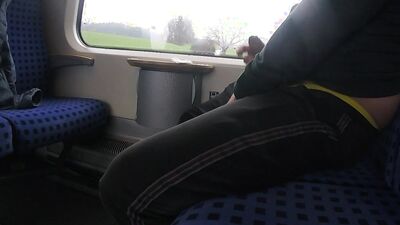 Extremely risky jerking off on a moving train in the middle of the day.