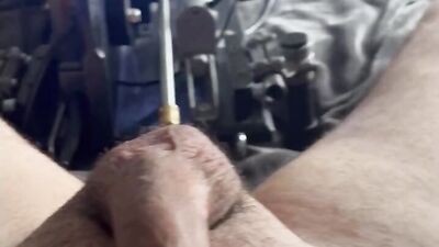 Fucked in mouth and ass in chastity by the machine - gas mask