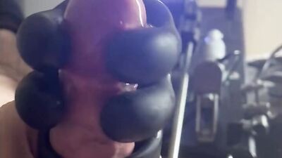 Fucked in mouth and ass in chastity by the machine - gas mask