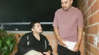 Sex between young friends in secret and cum inside on the terrace of the house