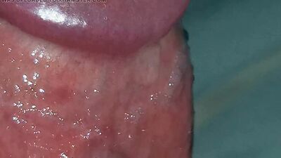 Very close-up of an over-excited penis and streams of pre-cum!